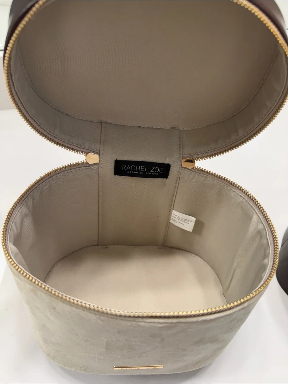 Rachel Zoe Sage Suede and Dark Brown Faux Leather Vanity Case  NWT